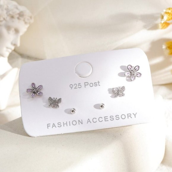 *[3 Pairs] 925 Sterling Silver Flower Earrings P - Picture 6 of 7
